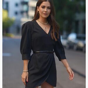 The Drop Women's Standard Smocked Shoulder Tulip Faux Wrap Dress